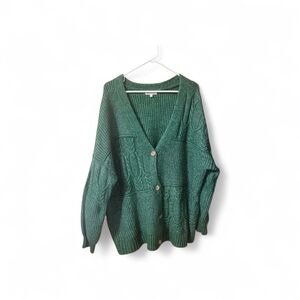 Green Cable Knit Cardigan